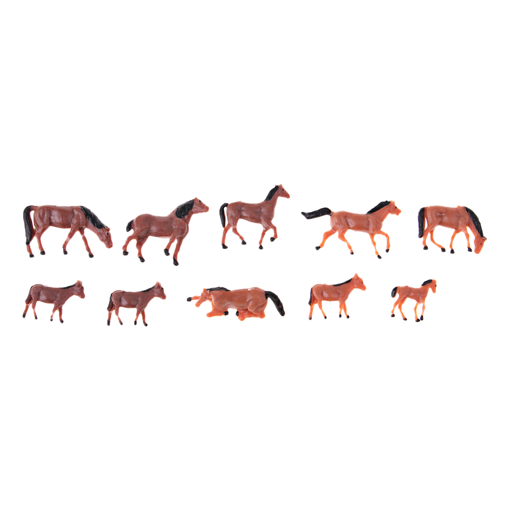 Set/10Pcs 1:87 HO Scale Horses Model Painted Animal Figure Layout Architecture