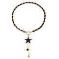 Fashion velvet choker necklace tiny tassel black necklace Star Charms Black Velvet Wrapped Gold Chain Choker & Tassel Necklace