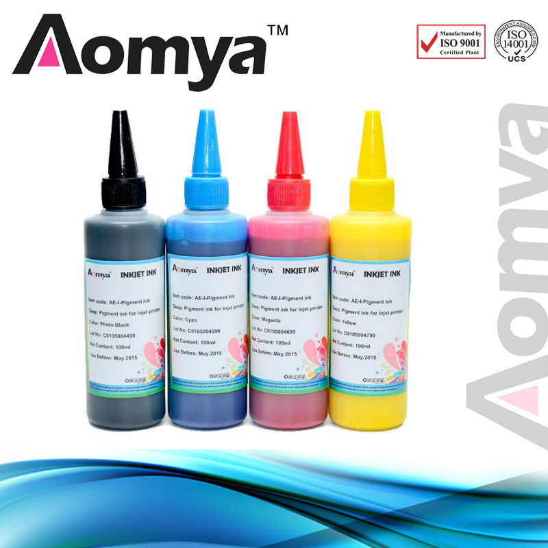 Aomya 4*100ML Universal Pigment Ink For Epson Inkjet Printers All Models Waterproof Vivid Colors Printing Ink BK C M Y Colors