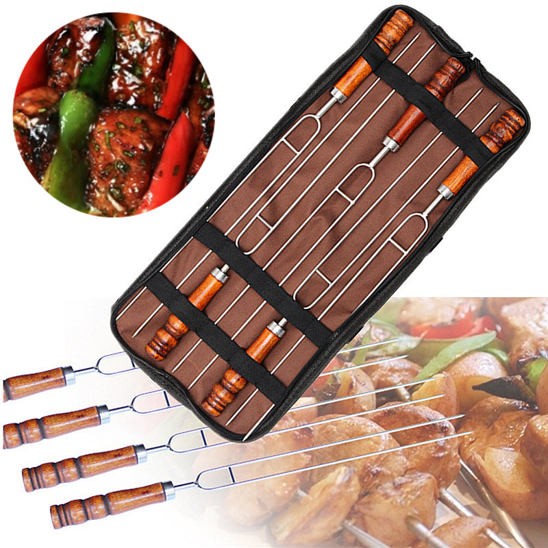 5 Pcs Stainless Steel U-Shaped Barbecue Brazing Fork Needle Barbecue Grilling Skewers Metal Skewer Double Prongs BBQ Tools