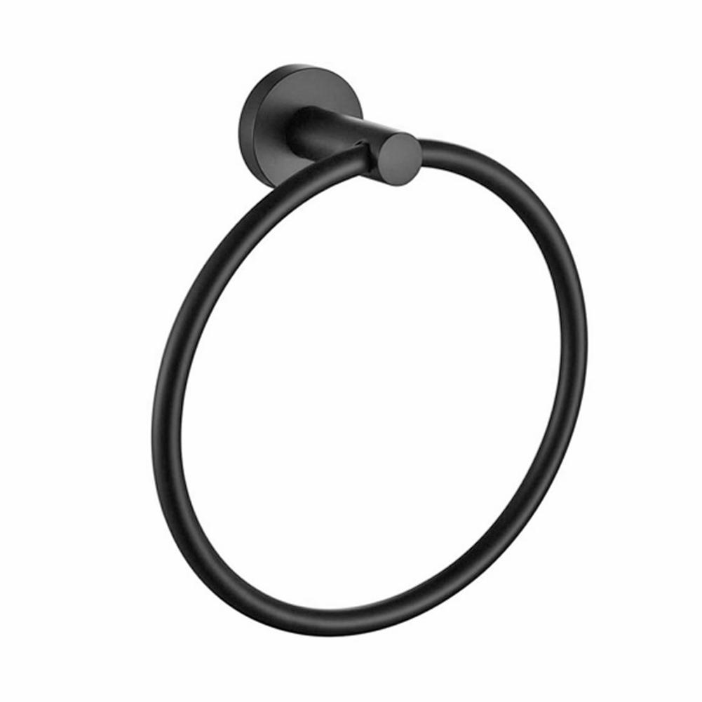 Simple Wall-mounted Round Towel Ring Matte Black Stainless Steel Clothes Rack Bathroom Supporter Hardware Accessories