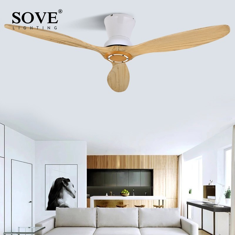 SOVE White Nordic Modern LED Wooden Ceiling Fan Wood Ceiling Fans Lamp Living Room Attic Fan DC Ceiling Fans With Lights 220v