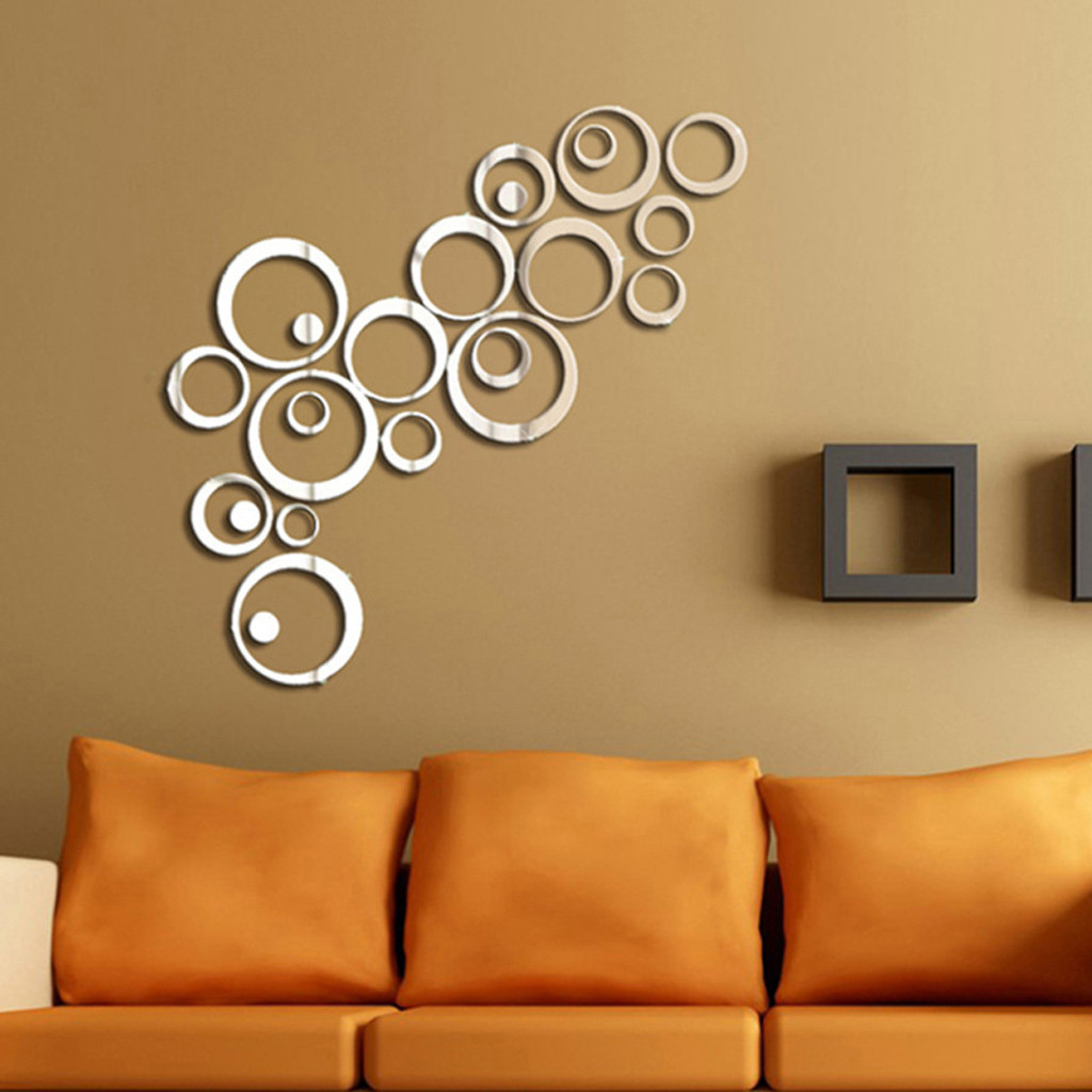 In Stock 3D Circles Mirror Wall Sticker DIY Decal Vinyl Mural Home Decor Removable Mirror Wall Stickers зеркальные наклейки#PY