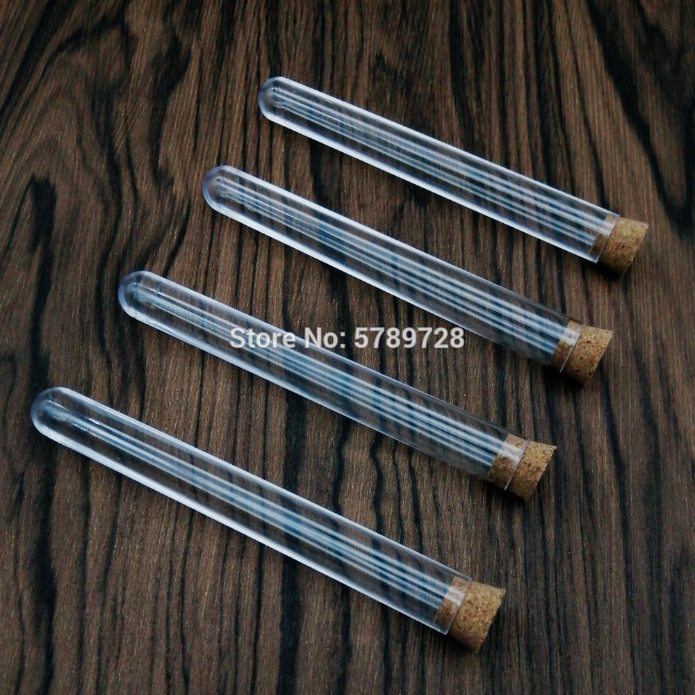 20Pcs 12x100mm Transparent Laboratory Clear Plastic Test Tubes With Corks Caps School Lab Supplies, Wedding Favor Gift Tube
