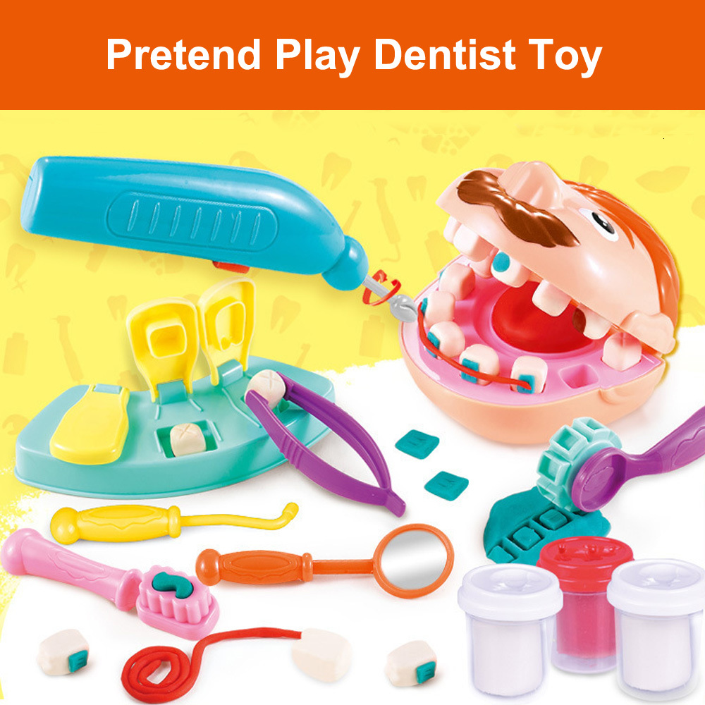 Children's Doctor Toys Simulation Medical Kit Dentist Check Teeth 3D Color Mud Dough Handmade Modeling Clay Toys