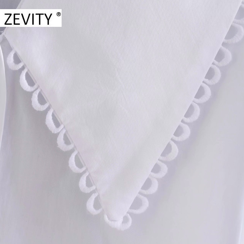 ZEVITY women sweet peter pan collar lace stitching casual poplin blouse shirts women puff sleeve white chemise chic tops LS7201