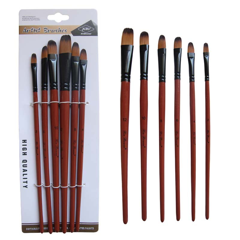 6Pcs/set Nylon Hair Oil Paint Brush Round Filbert Angel Flat Acrylic Learning Diy Watercolor Pen for Artists Painters Beginners
