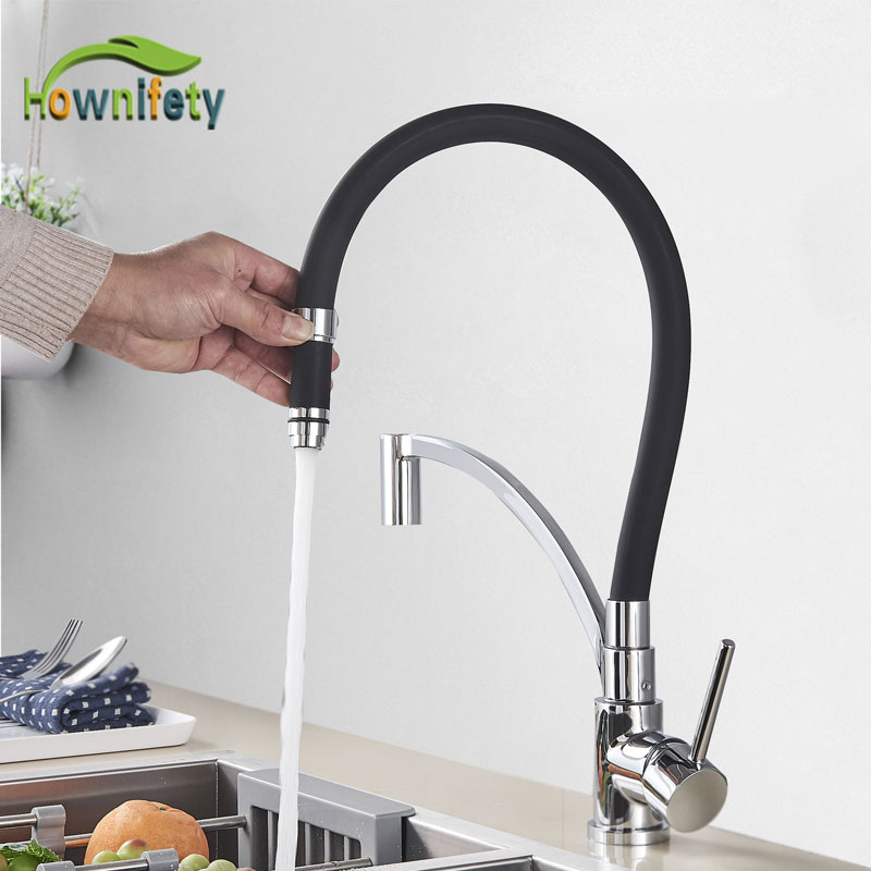 Black Rubber Kitchen Sink Faucet 360 Swivel Rotation Hot Cold Mixer Tap Deck Mounted Singlle Pull Down