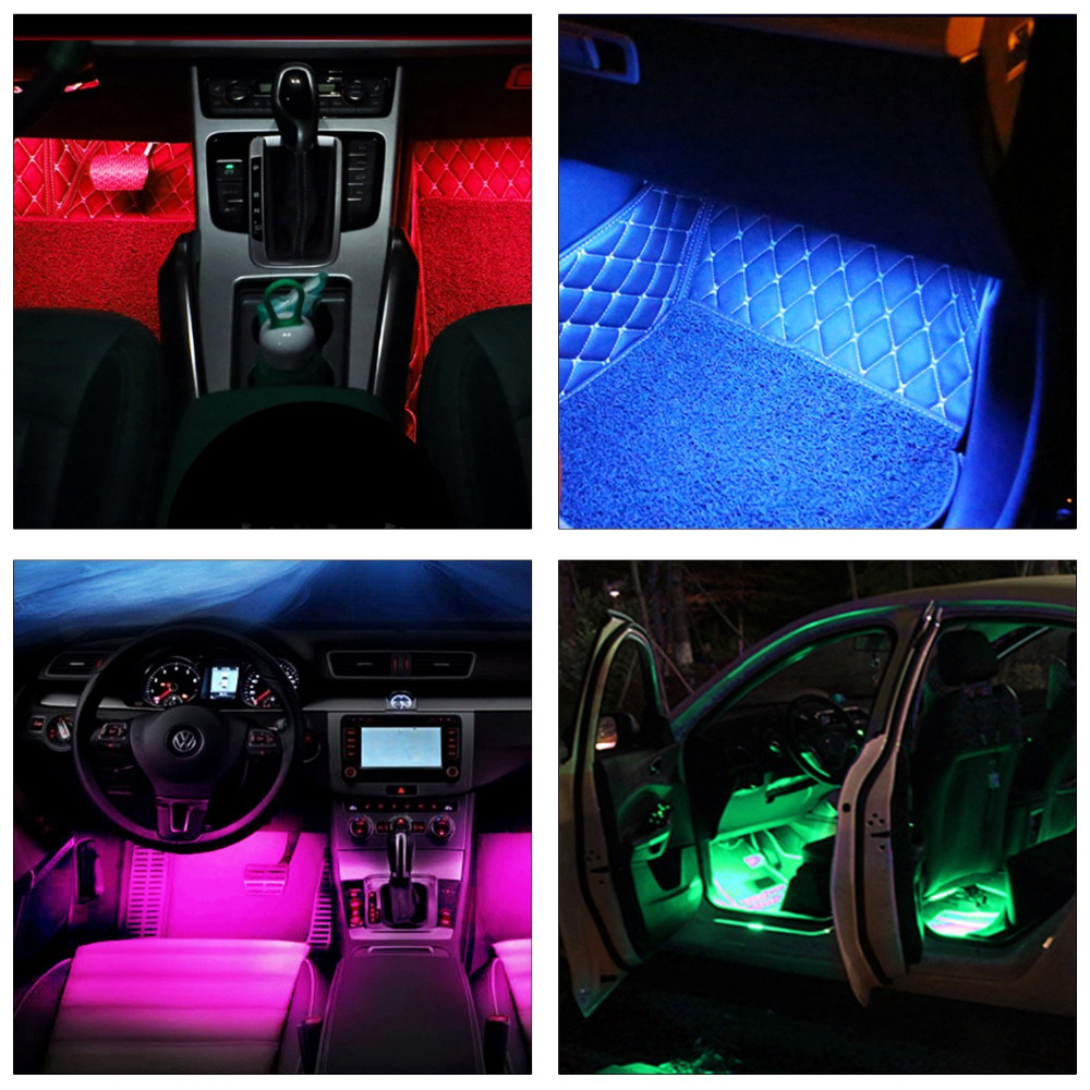 Car LED Strip Light 48leds USB Powered Atmosphere Lights/Underdash Lighting Strip Kit Remote Included