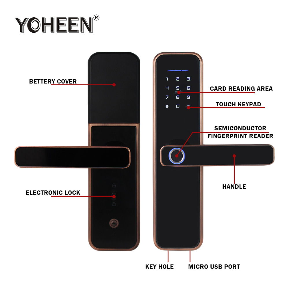 YOHEEN TTlock App Bluetooth Wifi Biometric Fingerprint Door lock Electronic Digital Smart Lock work with Alexa