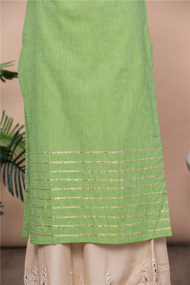 Woman Fashion Ethnic Styles Sets Kurtas Print Cotton India Dress Lady Long Green Top And Pants