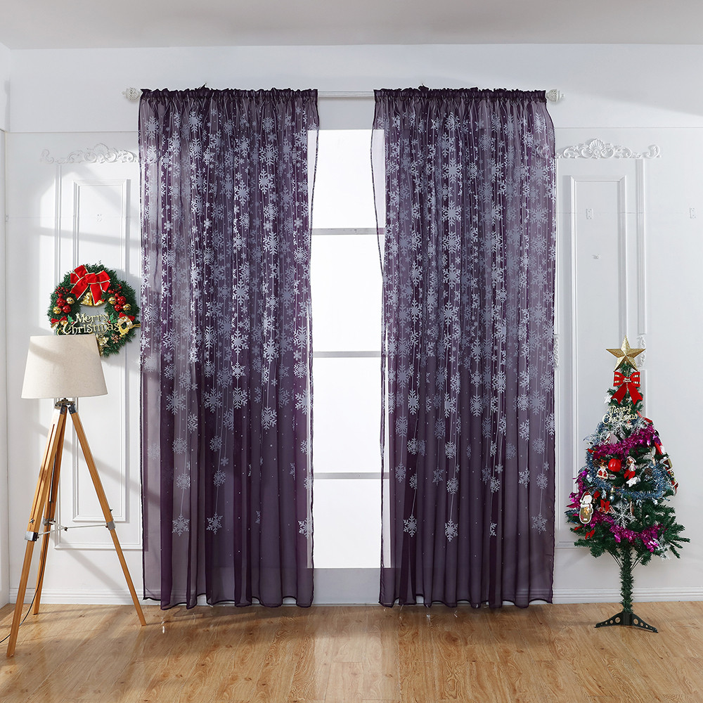 1PCS Christmas Snowflake Curtain Tulle Window Treatment Voile Drape Valance Drapes In Living Room Embroidered Curtains Hot Sales