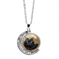 Fashion Moon Glass Dome Double Side Rotate Charm Wolf Whistling Month Jewelry Pendant Necklace Women Clavicle chain Accesories