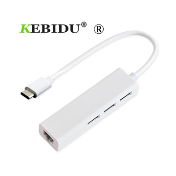 Kebidu 3 Port USB2.0 100mb HUB Type C To Ethernet LAN RJ45 Network Card Adapter for Macbook ThinkPad Samsung Laptop USB-C Type-c