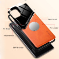 Magentic Holder Chip Case For iPhone 11 12 pro max mini SE 2020 Glass +Leather Phone Cases For iPhone 6 6S 7 8 X XS Max XR Cover