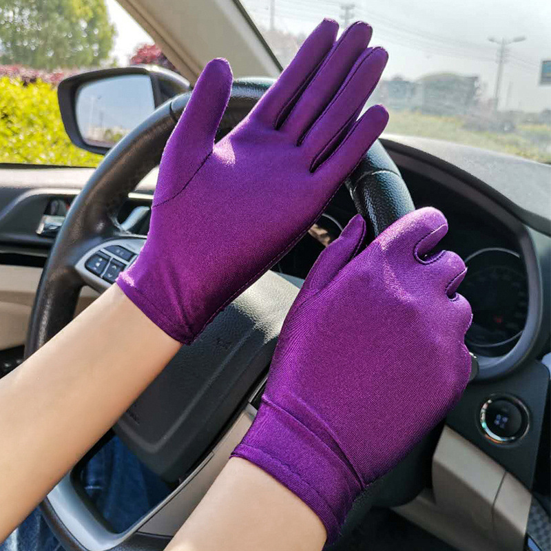 Fashion Spandex Gloves Women Spring Summer Elastic Sunscreen Full Finger Short Hand Gloves Female Riding Driving Mittens 1 Pair