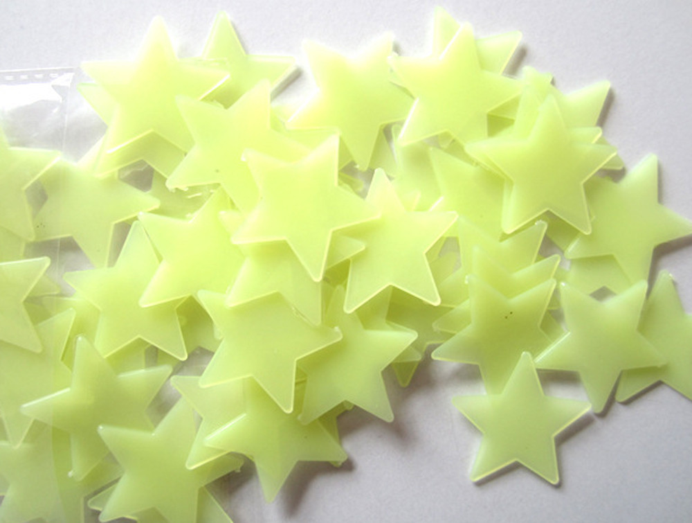 100PCS Kids Bedroom Fluorescent Glow In The Dark Stars Wall Stickers luminous lighting up stars sticker best gift for children