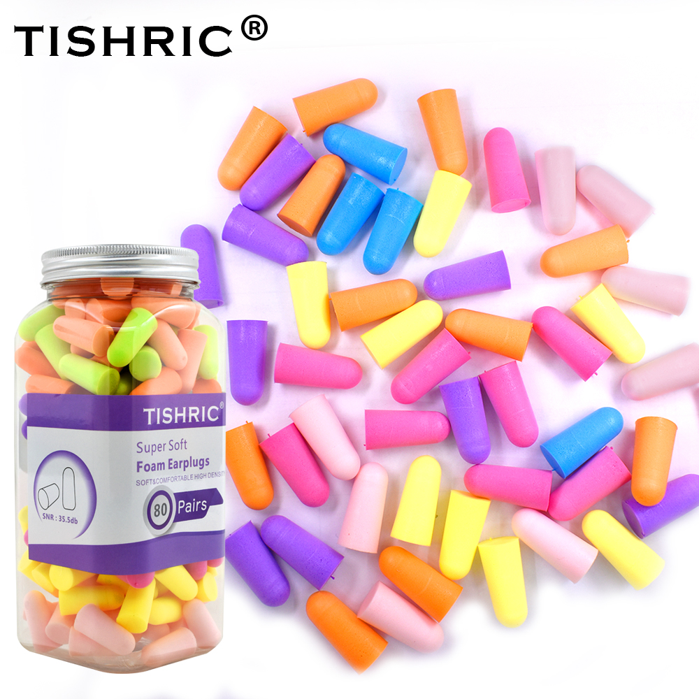 TISHRIC 80 Pairs Color Mixing PU Sponge Earplugs Noise Reduction 35.5 DB Ear Protector Earplugs Anti-Noise Sleeping Ear Plugs