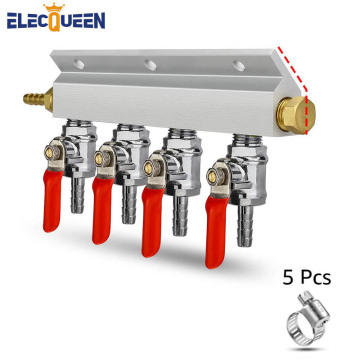 CO2 Distributor Manifold, 9mm Hose Barb 4 Way Beer Gas Manifold Splitter with Check Valves Beer Kegerator Home Brew Accessories