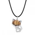 Picture Jasper Luck Fox Necklace for Women Men Healing Energy Crystal Amulet Animal Pendant Gemstone Jewelry Gifts