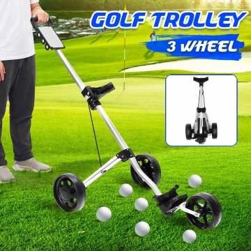 Golf Pull Cart Iron Black Adjustable Golf Trolley Cart 3 Wheels Push Pull Golf Cart Aluminium Alloy Foldable Manual Golf Trolley