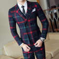 Plaid Wedding Suit 2019 Fashion Check Suit Men Vintage Prom Banquet Suit Men Slim Fit Double Breasted Suit Jacket Vest Pant