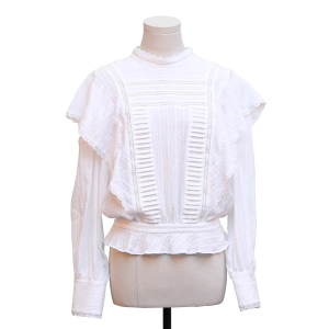 Womens White Cotton Ruffle Long sleeve Blouse Top