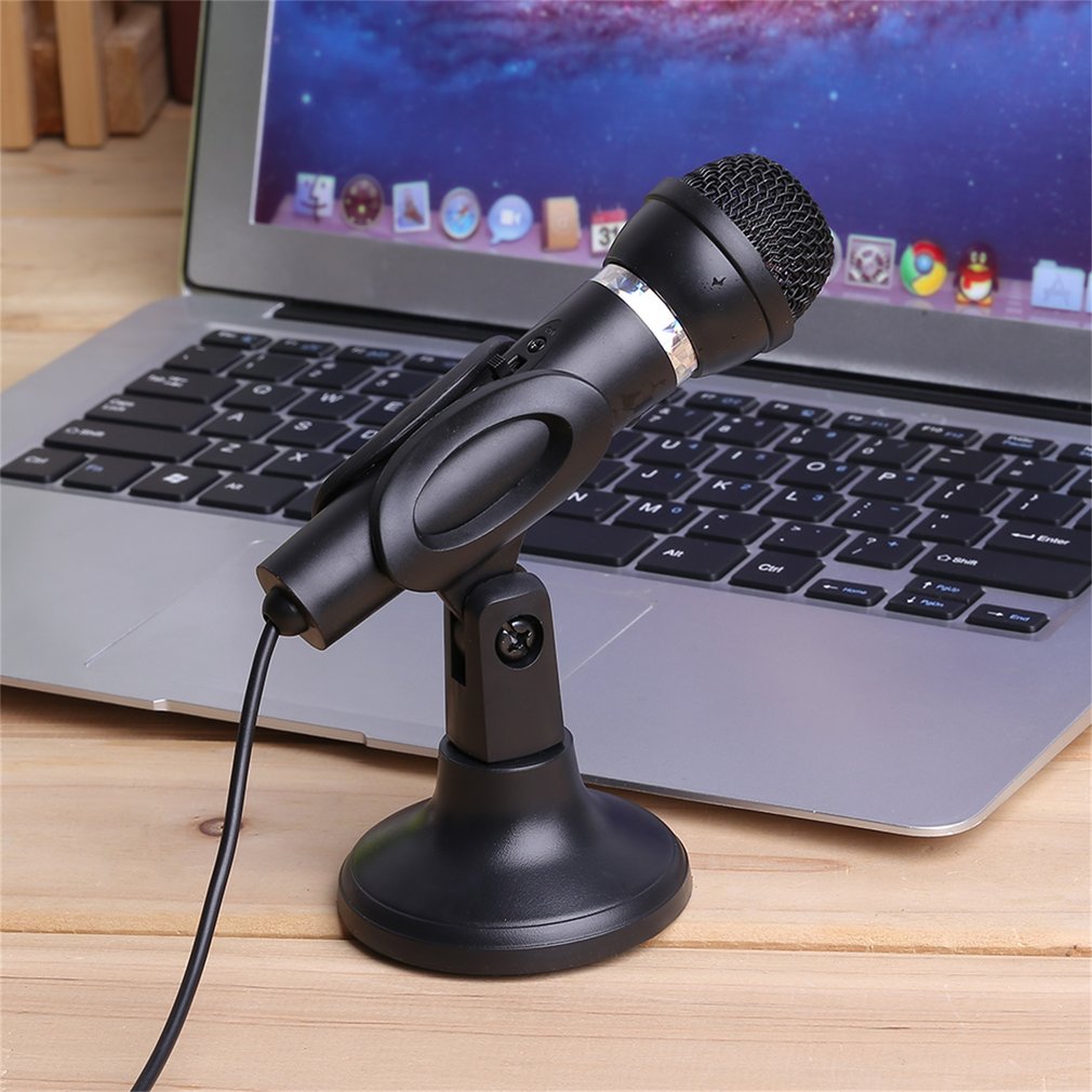 Computer Notebook Desktop Microphone KTV-307 Wire Karaoke Handheld Microphone 3.5mm Mic With Base For Singing Recording