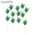 12pcs Pineapple Leaves Cake Toppers Palm Leaves Cupcake Toppers Hawaiian Luau Party Decorations Tropical Party Supplies