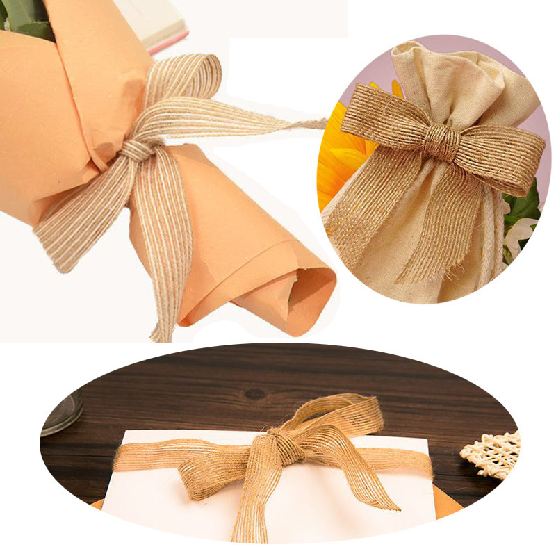 (10 yards/roll) Natural jute linen ribbon cotton edge DIY decorative fabric sewing wedding decoration lace