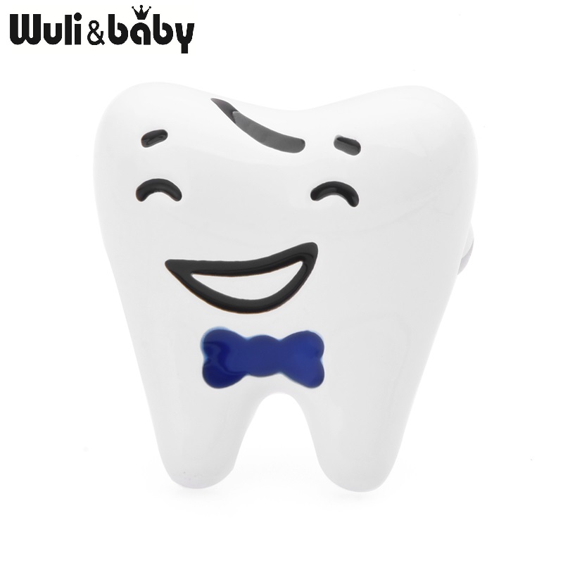 Wuli&baby Red Blue Smiling Tooth Brooches Women Enamel Healthy Teeth Dentist Casual Party Brooch Pins Gifts