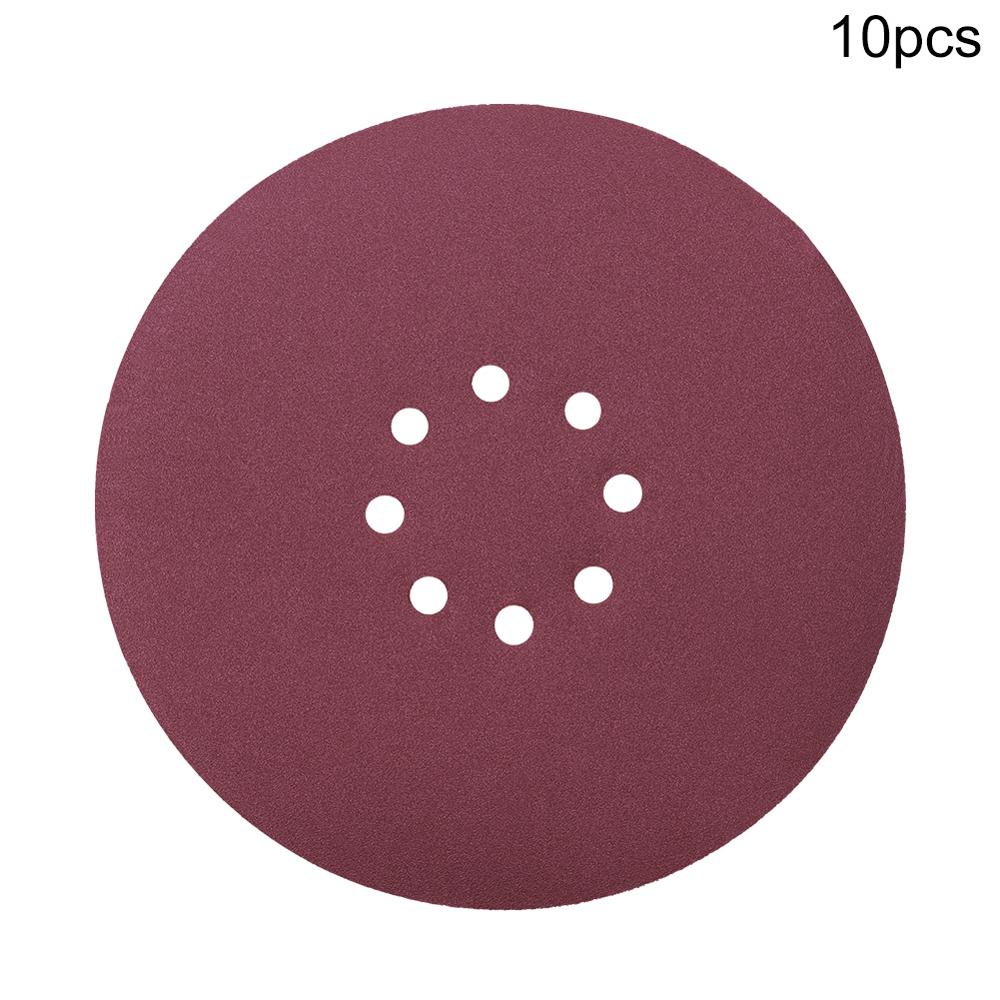 10pcs 225mm 9Inch 8 Hole Sander Disc Sanding Polish Paper Sandpaper 80/ 100/ 120/ 150/ 180/ 240/ 320/ 400/ 600/ 800/ 1000 Grit