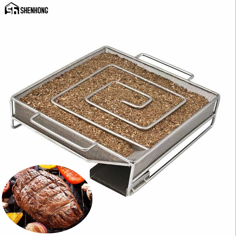 SHENHONG Various Shape Cold Smoke Generator for BBQ Grill or Smoker Wood Dust Hot and Cold Smoking Salmon Meat Burn Cooking Tool