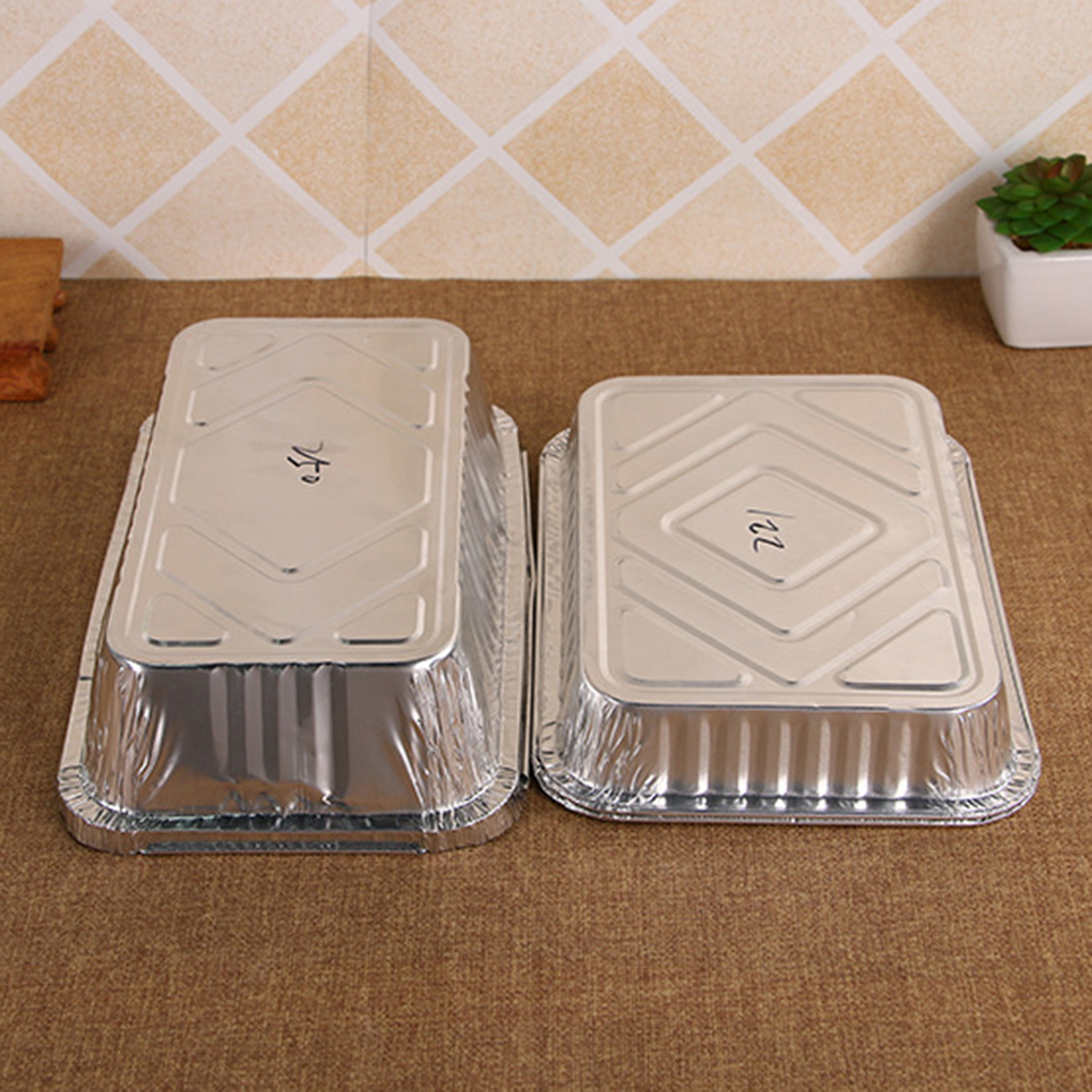 10pcs Rectangle Shaped Disposable Aluminum Foil Pan Take-out Food Containers with Aluminum Lids/Without Lid