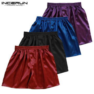 INCERUN Hot Sale Silk Satin Men Boxers Sexy Underwear Comfortable Solid Color Soft Men Sleepwear Boxers Shorts Hombre 2021 S-5XL