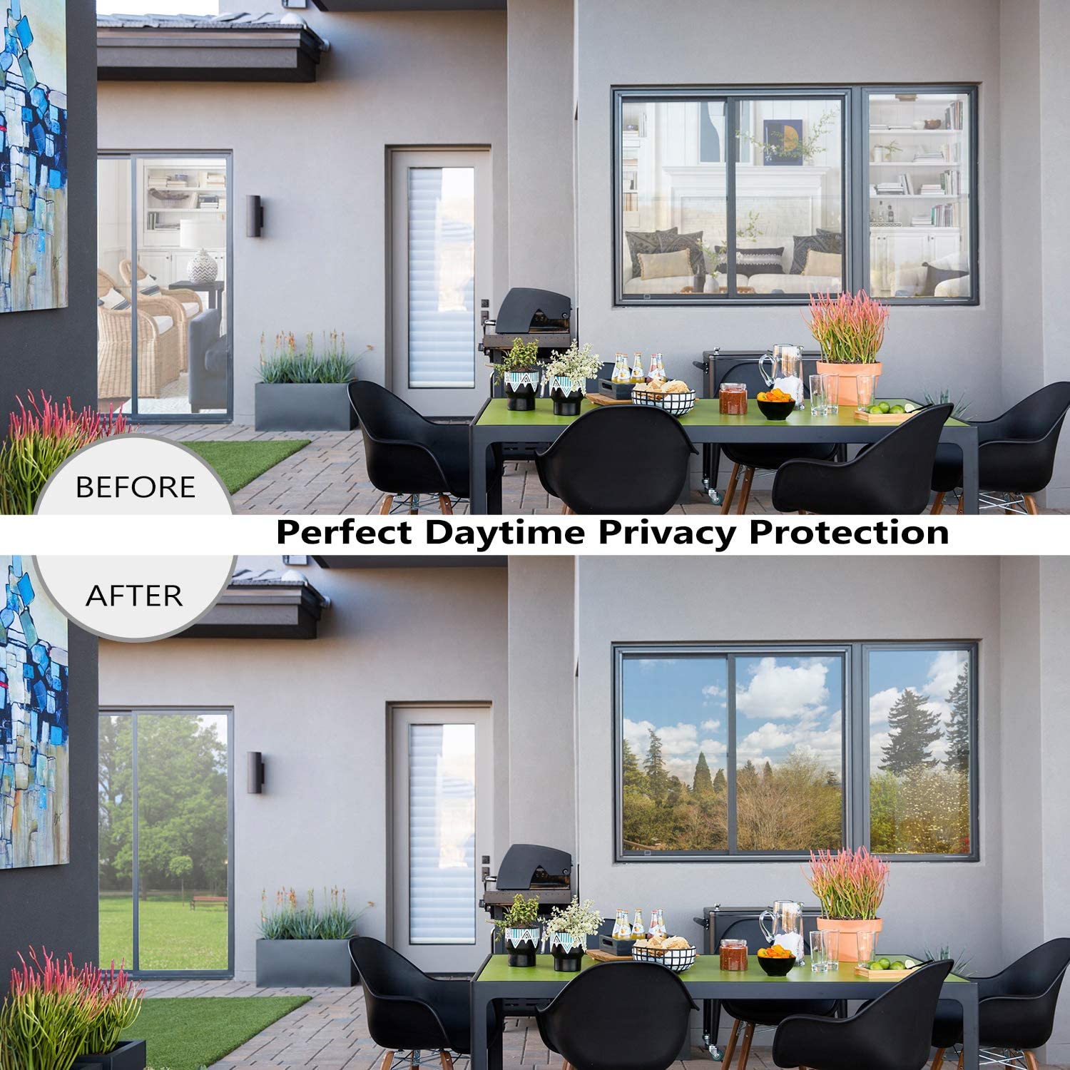LUCKYYJ One Way Mirror Window Film Daytime Privacy, Sun Blocking Heat Control Anti UV Reflective Film Window Tint Glass Sticker