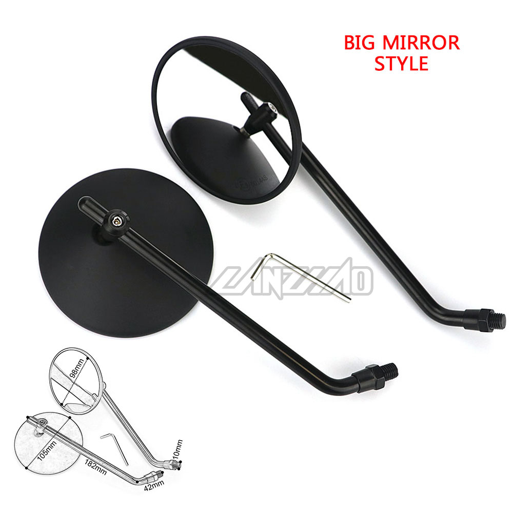Black Motorcycle Retro Round Convex Rear View Mirrors 10mm Clear Glass Mirro for Harley Honda Piaggio Chopper Cruiser Cafe Racer