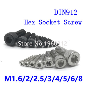 5-50Pcs M1.6 M2 M2.5 M3 M4 M5 M6 M8 *L DIN912 Stainless Steel Hex allen Socket Cap Head Screw or Black grade 12.9 Metric Screws