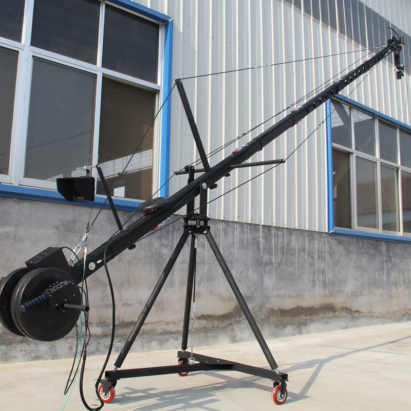 jib crane 10m 3-axis Octagon pan tilt head portable camera crane dslr with dolly and monitor Factory supply