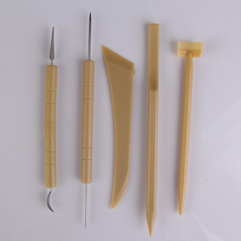 Practical 5 Pcs Plastic and Steel Pottery Clay Sculpture Tools with Irregular Edges