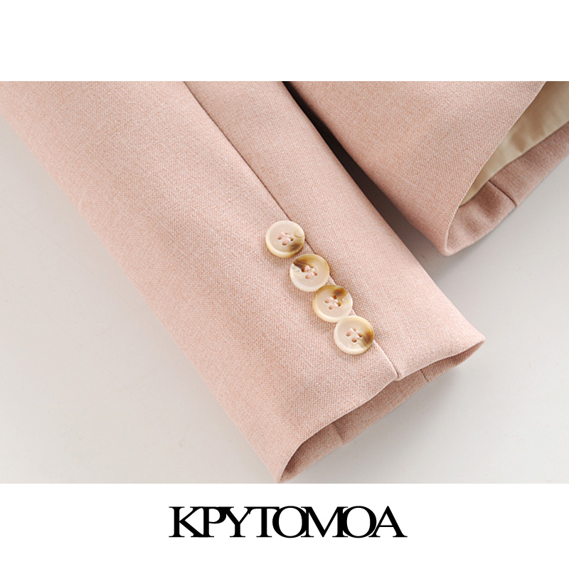 KPYTOMOA Women 2020 Fashion Office Wear Single Button Blazer Coat Vintage Long Sleeve Pockets Female Outerwear Chic Tops