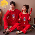 Spring Autumn Knitted Cotton Women's Sleep Lounge Red Pajama Sets Cloud Crane Print Chinese Style Sleepwear Fashion Homewear Set