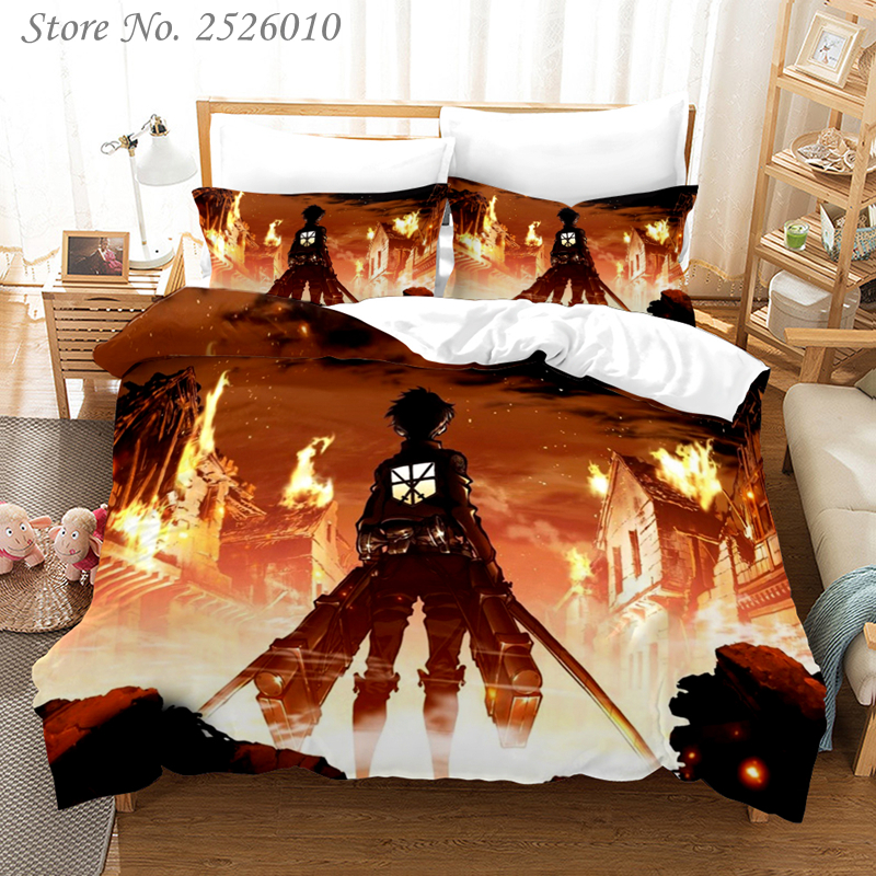 Anime 3D Attack on Titan Printed Bedding Set King Duvet Cover Pillow Case Comforter Cover Adult Kids Bedclothes Bed Linens 02