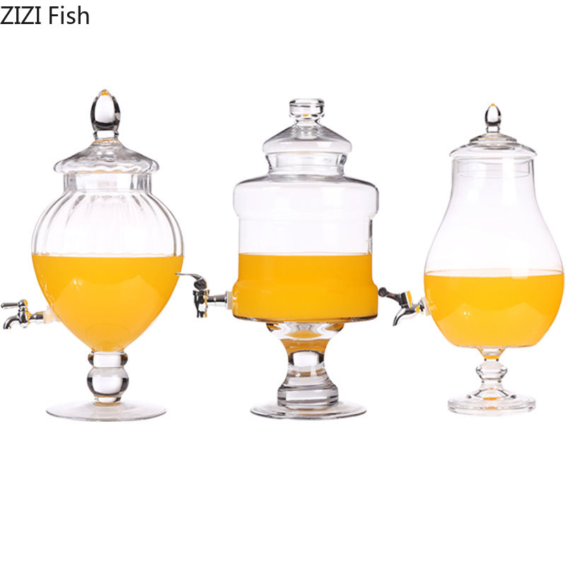 6/7L Transparent Glass Fruit Juice Tank with Faucet Glass Bottle Beverage Juice Beer Storage Tank Hotel Home Storage Supplies