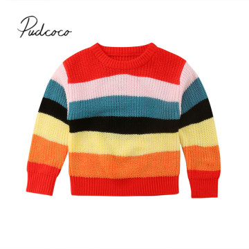 2018 Brand New Autumn Winter Toddler Baby Girl Sweater Longsleeve Rainbow Colorful Striped Pullover Knit Sweater Top Outfit 1-6Y