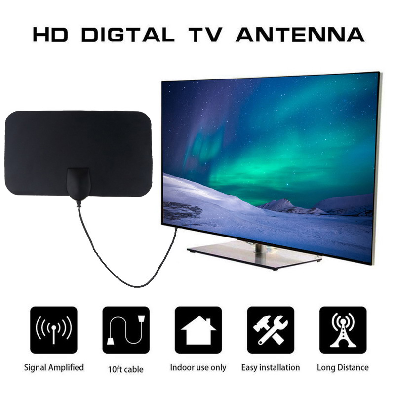 50 Miles Digital TV Antenna Booster Active Indoor Aerial HD Flat Design 25DB High Gain HD TV DTV Box EU Plug
