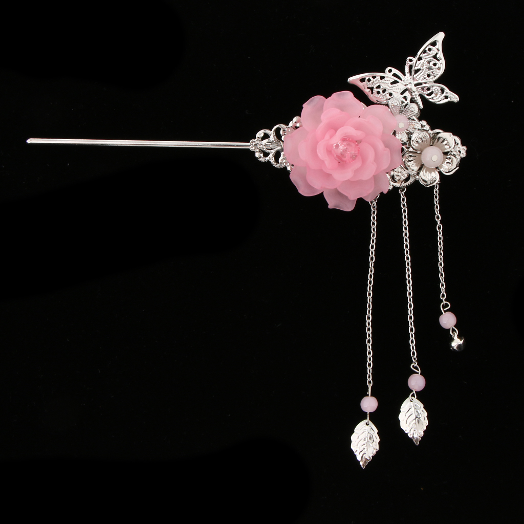 Retro Floral Metal Hair Stick Pin Tassel Chignon Geisha Kimono Cosplay Headwear