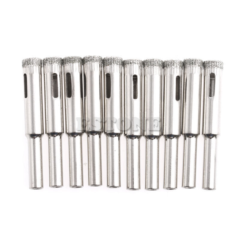 New 10Pcs 5mm 6mm 8mm 10mm 12mm Diamond Coated Core Drill Bits Hole Saw Glass Tile Ceramic Marble