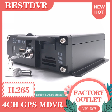 Black box super capacitor vehicle video recorder power-off protection GPS 4CH 1080p dual SD card mdvr h.265 monitoring host