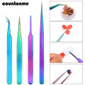 1pcs Curved Straight Tweezers Rainbow Nail Decoration Picker Dead Skin Remover Eyelash Extension Makeup Manicure Nail Tools